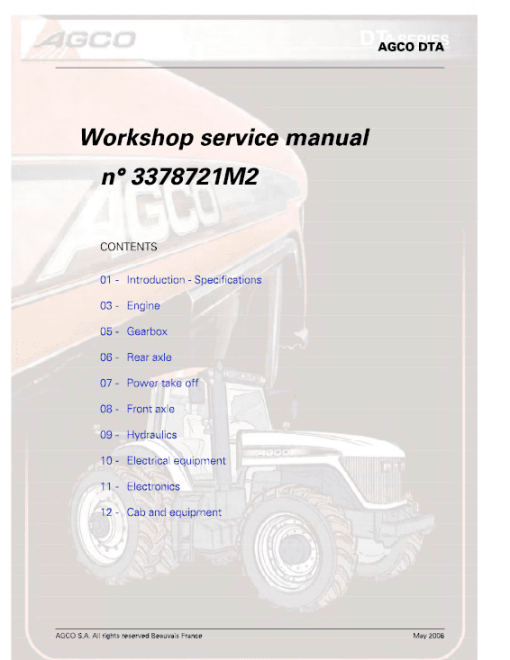 AGCO DT180A, DT200A, DT220A, DT240A Tractor Workshop Service Manual