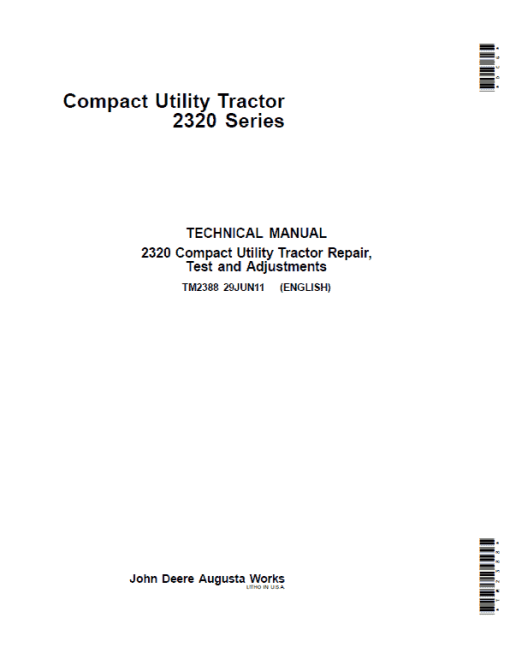 John Deere 2320 Compact Utility Tractor Repair Technical Manual