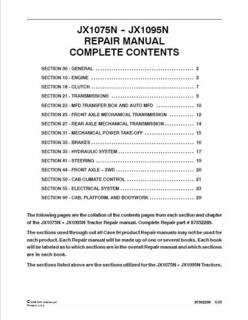 Case JX1075N, JX1095N Tractor Service Manual