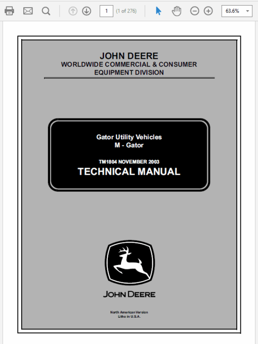 John Deere M-Gator Repair Technical Manual (TM1804)