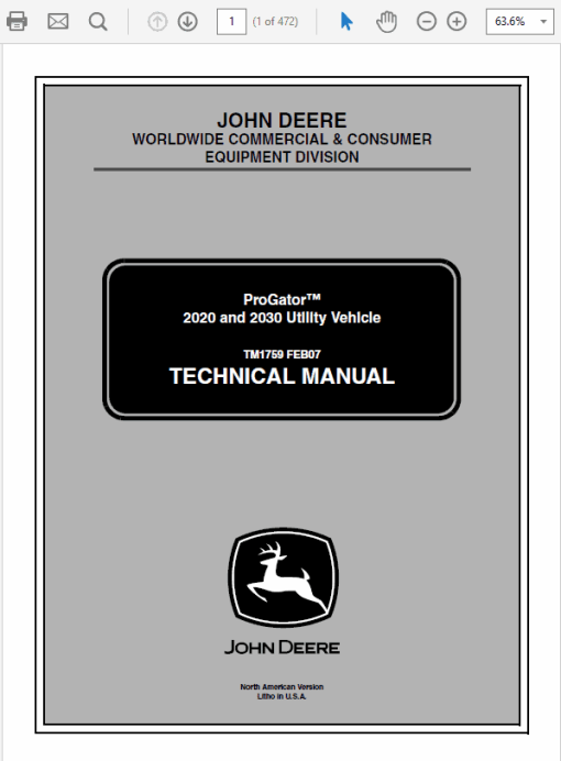 John Deere ProGator 2020, 2030 Utility Vehicle Technical Manual (TM1759)