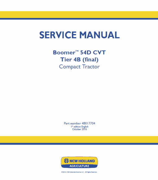 New Holland Boomer 54D CVT Tractor Service Manual