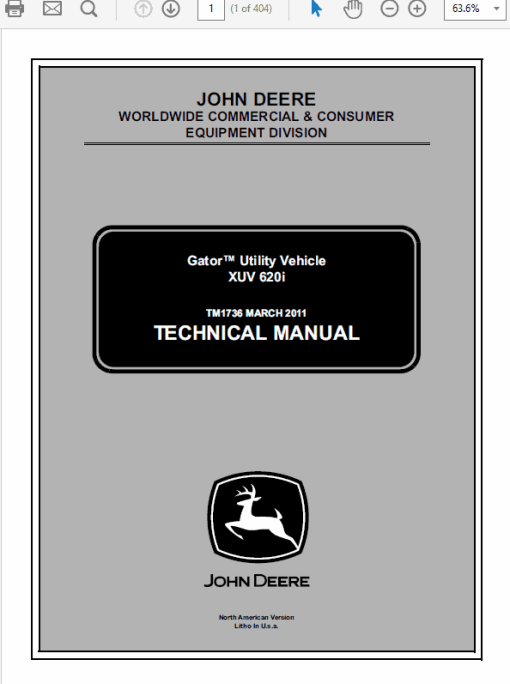 John Deere XUV 620i Gator Utility Vehicle Technical Manual (TM1736)