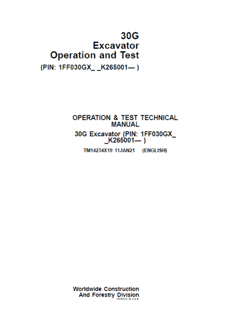 John Deere 30G Excavator Repair Technical Manual (SN. K265001-) - Image 2