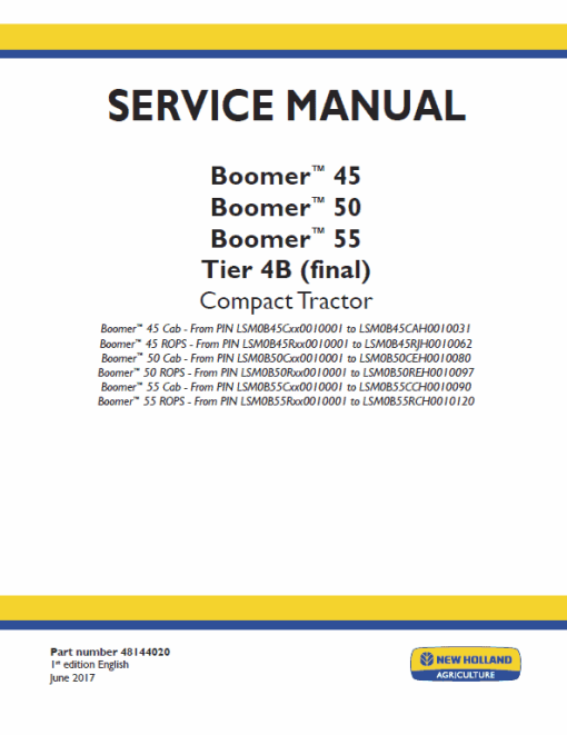 New Holland Boomer 45, 50 and 55 Tractor Service Manual