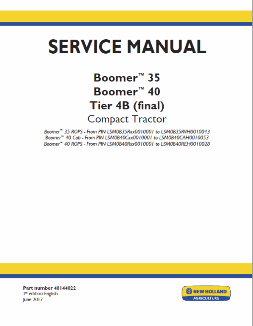 New Holland Boomer 35 and Boomer 40 Tractor Service Manual