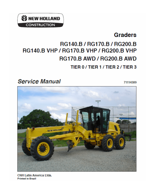 New Holland RG170.B AWD, RG200.B AWD Motor Grader Service Manual