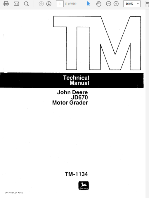 John Deere 670 Motor Grader Repair Technical Manual (TM1134)