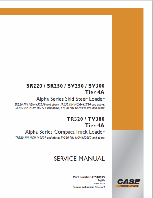 Case SR220, SR250, SV250, SV300 SkidSteer Service Manual (Tier 4A)