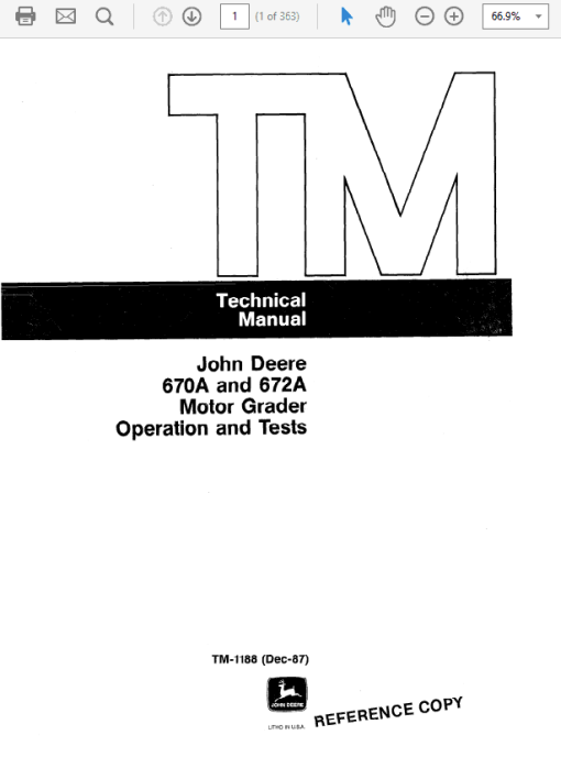 John Deere 670A, 672A Motor Grader Technical Manual (TM1188) - Image 2