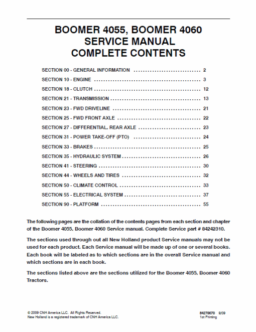 New Holland Boomer 4055 and Boomer 4060 Tractor Service Manual