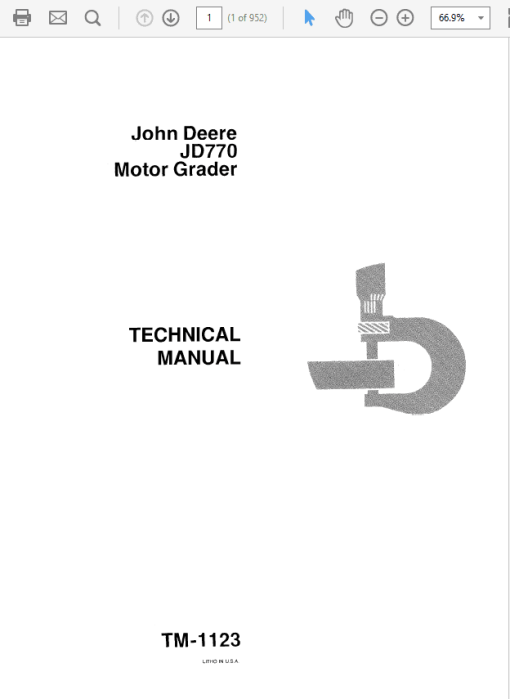 John Deere 770 Motor Grader Repair Technical Manual (TM1123)