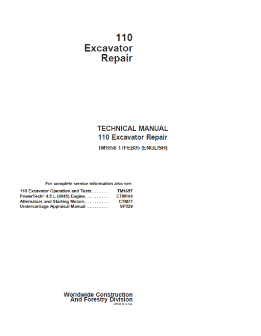 John Deere 110 Excavator Repair Technical Manual