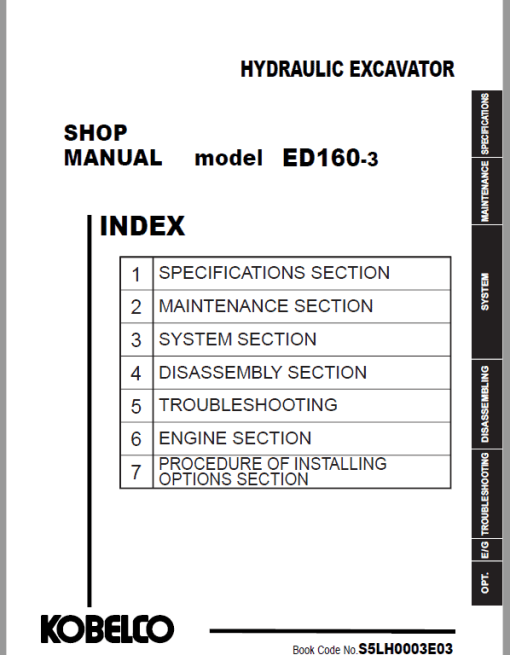 Kobelco ED160-3 Hydraulic Excavator Repair Service Manual