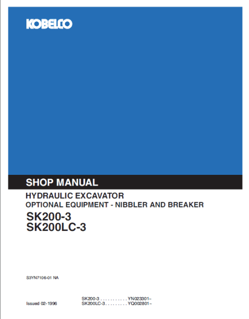 Kobelco SK200-3, SK200LC-3 Excavator Service Manual - Image 2