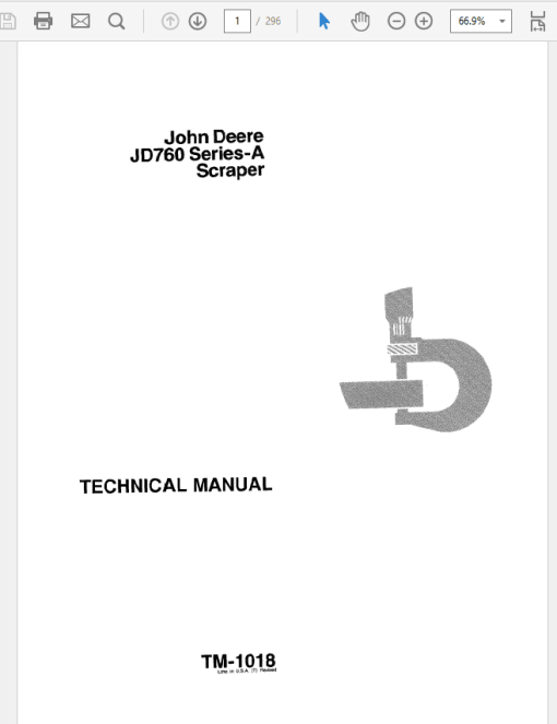 John Deere 760A Scraper Repair Technical Manual (TM1018)