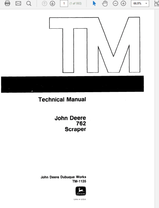 John Deere 762 Scraper Repair Technical Manual (TM1135)