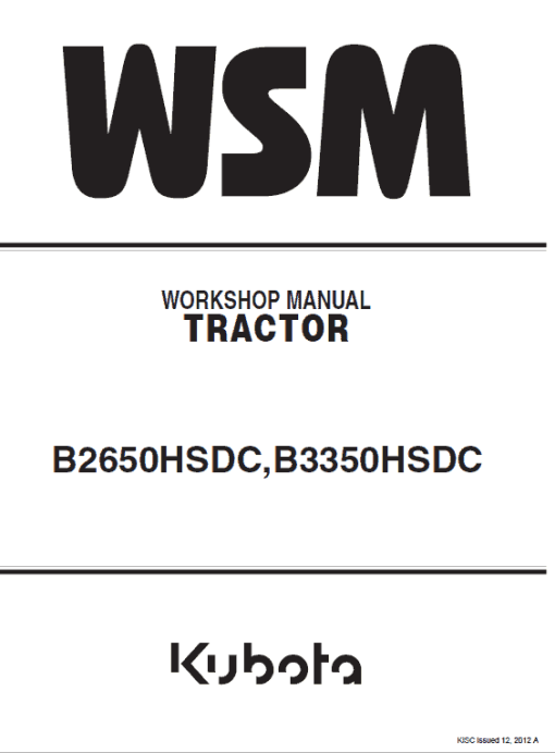 Kubota B2650HSDC, B3350HSDC Workshop Service Manual