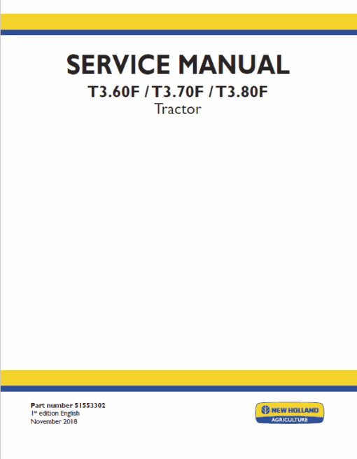 New Holland T3.60F, T3.70F, T3.80F Tractor Service Manual