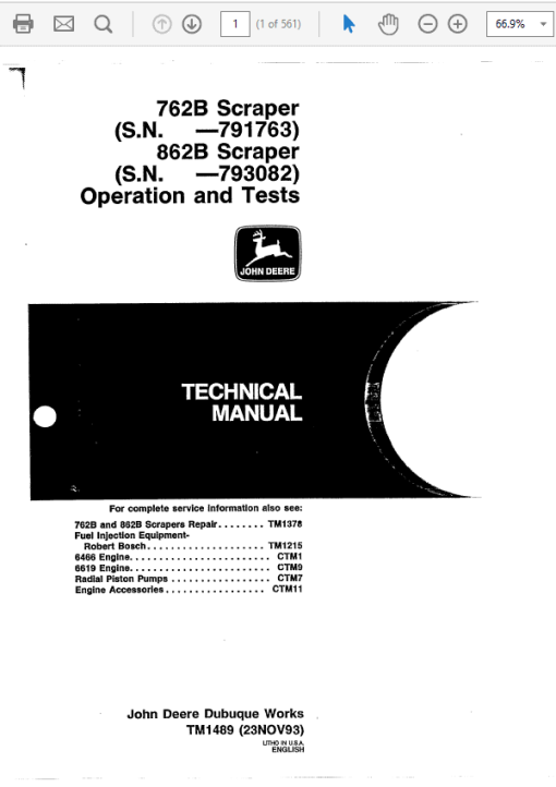 John Deere 762B, 862B Scraper Repair Technical Manual (TM1489 and TM1490) - Image 2