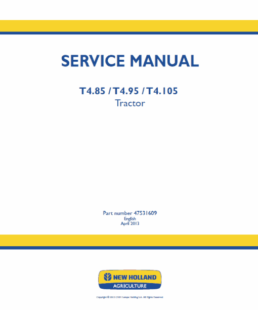 New Holland T4.75, T4.85, T4.95, T4.105, T4.115 Tractor Service Manual - Image 3