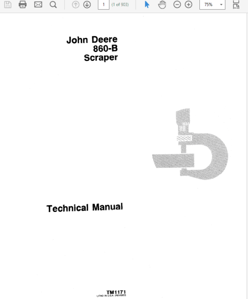 John Deere 860B Scraper Repair Technical Manual (TM1171)