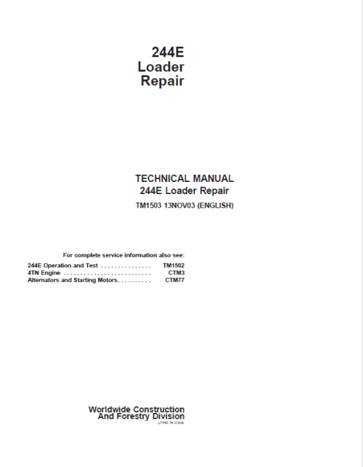 John Deere 244E Loader Repair Technical Manual