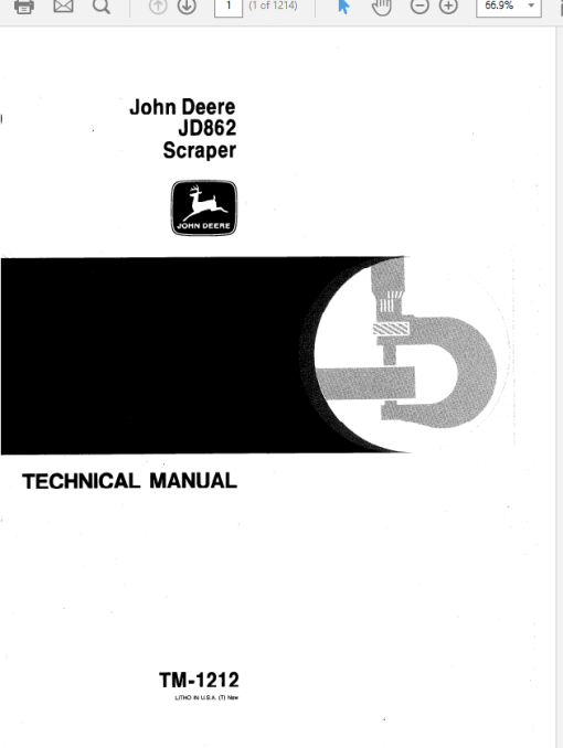 John Deere 862 Scraper Repair Technical Manual (TM1212)