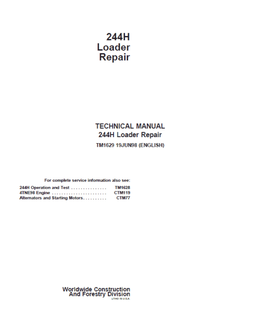 John Deere 244H Loader Repair Technical Manual