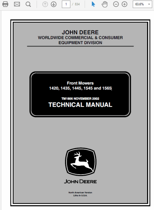 John Deere 1420, 1435, 1445, 1545, 1565 Mowers Technical Manual