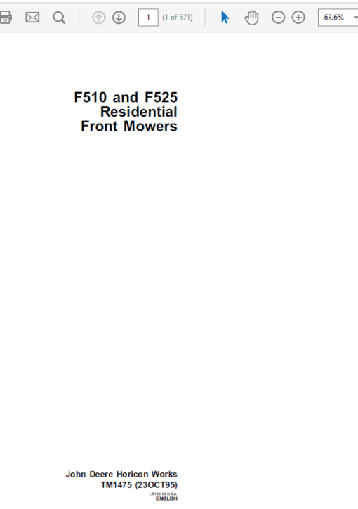 John Deere F510, F525 Front Mowers Technical Manual (TM1475)