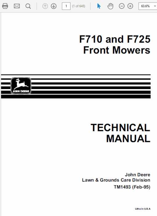 John Deere F710, F725 Front Mower Repair Technical Manual (TM1493)