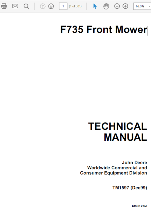 John Deere F735 Front Mower Repair Technical Manual (TM1597)