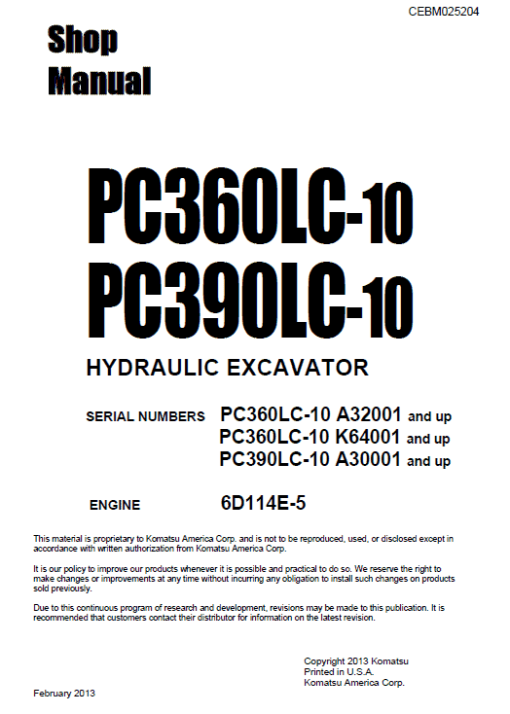 Komatsu PC360LC-10, PC390LC-10 Excavator Service Manual