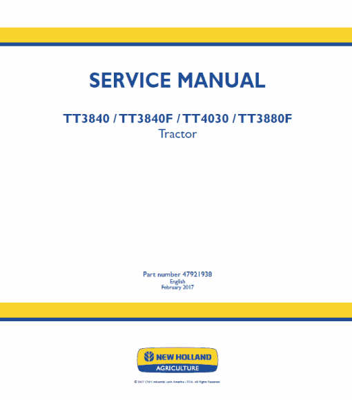 New Holland TT3840, TT3840F, TT4030, TT3880F Tractor Service Manual