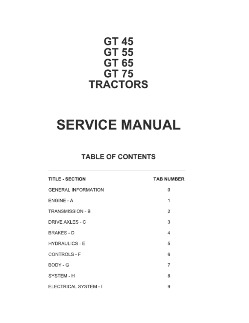 AGCO GT45, GT55, GT65, GT75 Tractor Workshop Service Manual