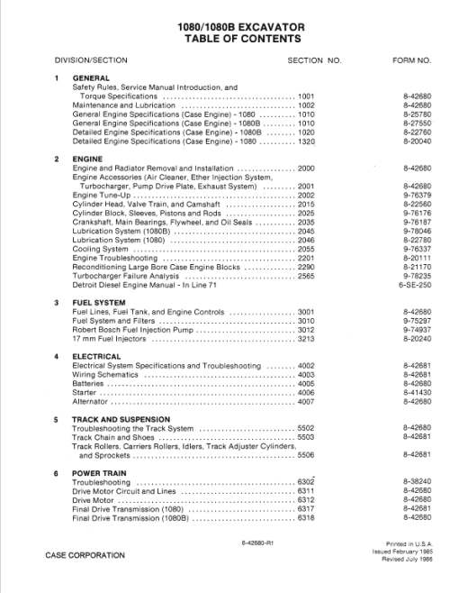 Case 1080, 1080B Excavator Service Manual