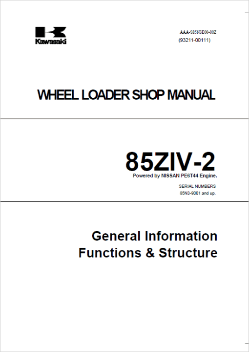 Kawasaki 85ZIV-2 Wheel Loader Repair Service Manual