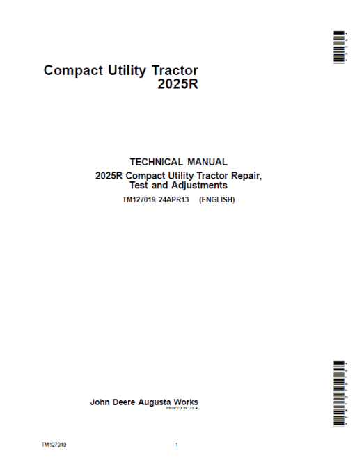 John Deere 2025R Compact Utility Tractor Repair Technical Manual (S.N 010001-)