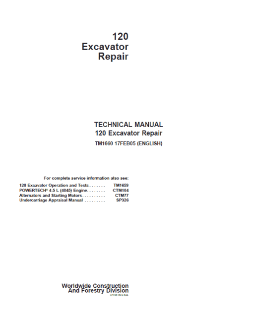 John Deere 120 Excavator Repair Technical Manual