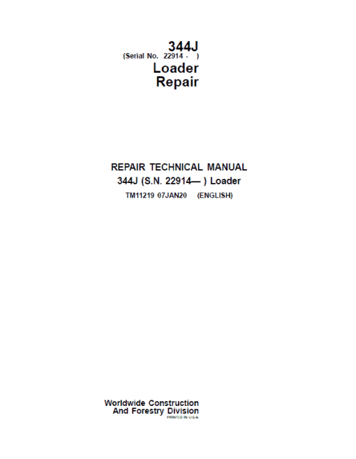 John Deere 344J Loader Repair Technical Manual (SN. after 22914) - Image 2