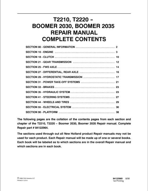 New Holland T2210, T2220 Tractor Service Manual