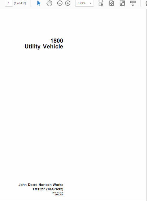 John Deere 1800 Utility Vehicle Repair Technical Manual (TM1527)