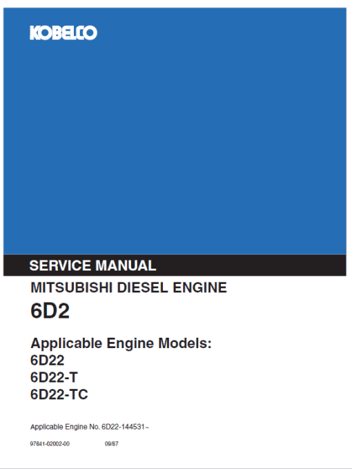 Mitsubishi 6D22, 6D22-T, 6D22-TC Engine Workshop Service Manual