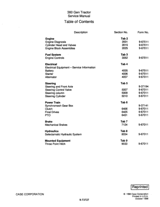 Case 380 Tractor Service Manual