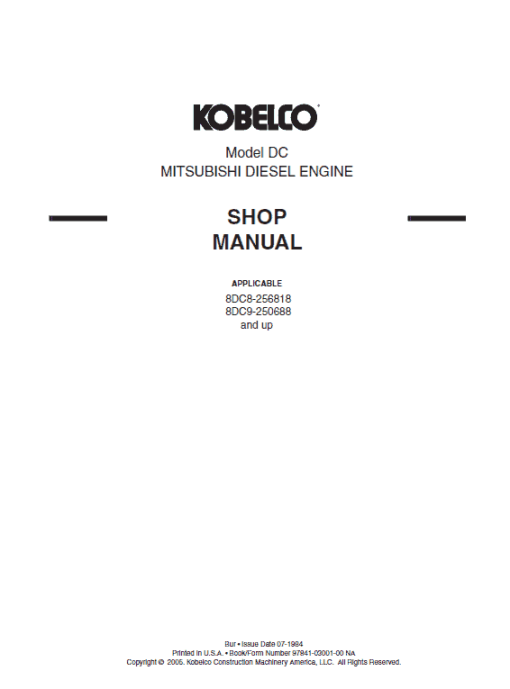 Mitsubishi 8DC8, 8DC9, 8DC9-T Engine Workshop Service Manual