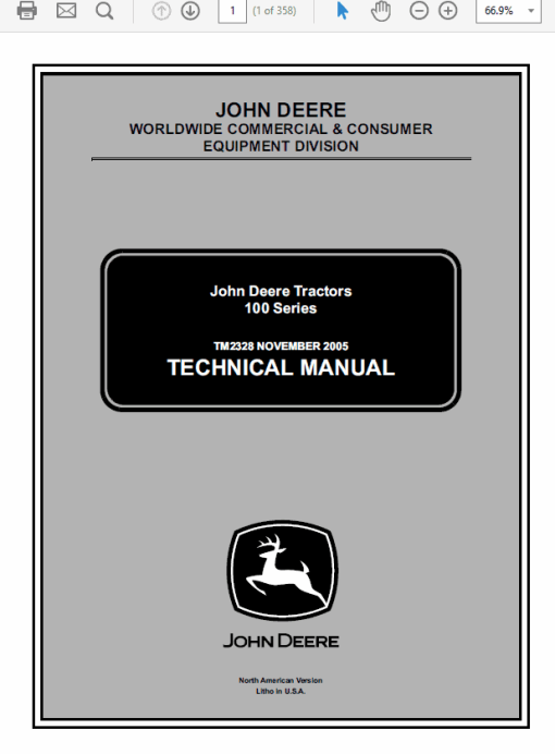 John Deere 100 Series Type 102, 115, 125, 135, 145, 155C, 190C Lawn Tractor Manual