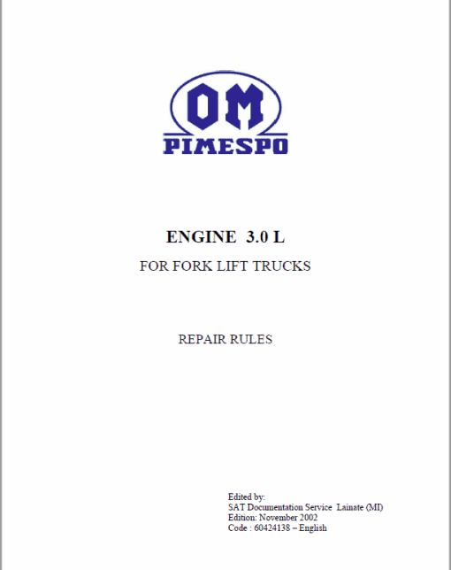 OM Pimespo Engine 3.0L For Forklift Trucks Repair Rules Manual