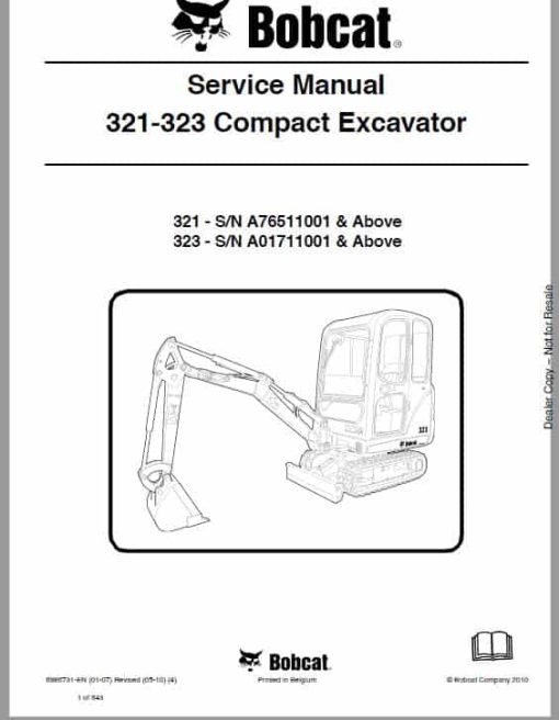 Bobcat 321, 323 Compact Excavator Service Repair Manual