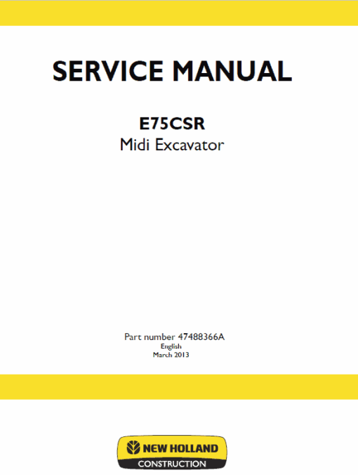 New Holland E75CSR Midi Excavator Service Manual